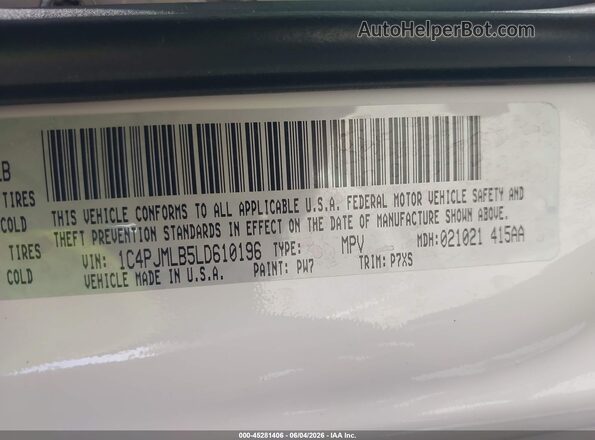 1C4PJMLB5LD610196 2020 JEEP CHEROKEE Белый Вид подкапотного пространства