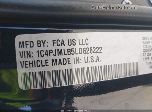 1C4PJMLB5LD626222 2020 JEEP CHEROKEE Black Շարժիչի բաժամունքի տեսք