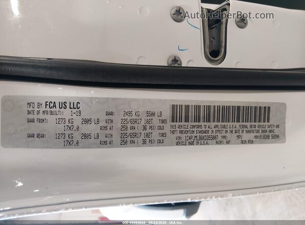 1C4PJMLB6KD355007 2019 JEEP CHEROKEE White Vista del compartimento del motor