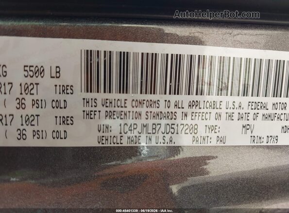 1C4PJMLB7JD517208 2018 JEEP CHEROKEE Gray Widok komory silnika