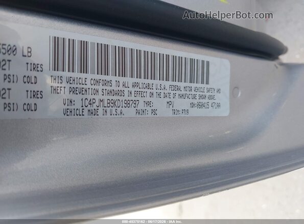 1C4PJMLB9KD198797 2019 JEEP CHEROKEE Gray Вид підкапотного простору