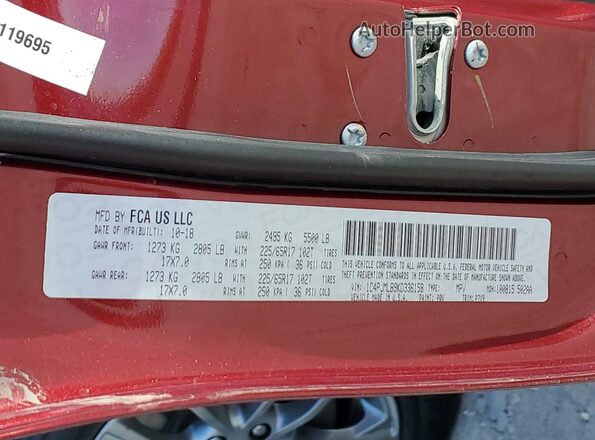 1C4PJMLB9KD336158 2019 JEEP CHEROKEE Red VIN sticker view