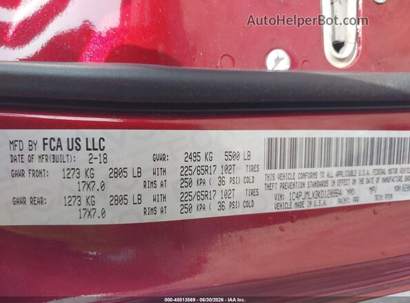 1C4PJMLX3KD120964 2019 JEEP CHEROKEE Burgundy Engine compartment view