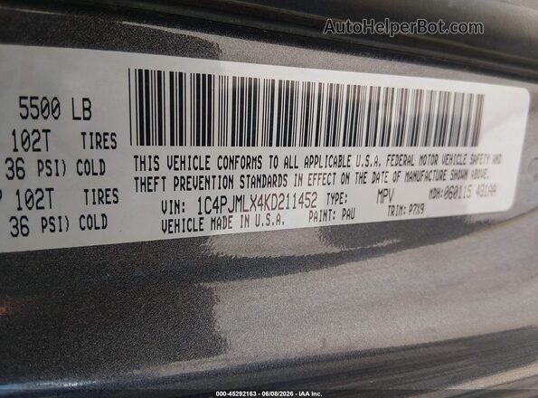 1C4PJMLX4KD211452 2019 JEEP CHEROKEE Black Շարժիչի բաժամունքի տեսք