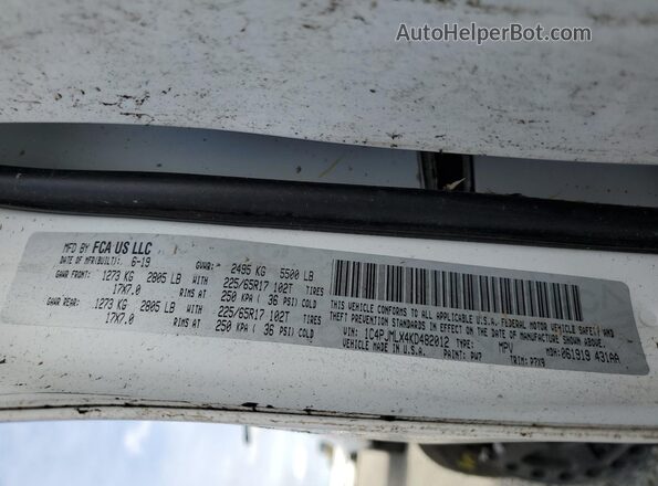 1C4PJMLX4KD482012 2019 JEEP CHEROKEE White 