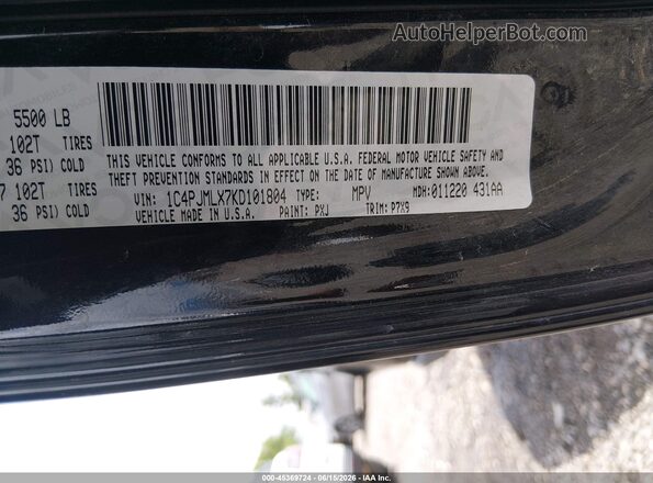 1C4PJMLX7KD101804 2019 JEEP CHEROKEE Черный Вид подкапотного пространства