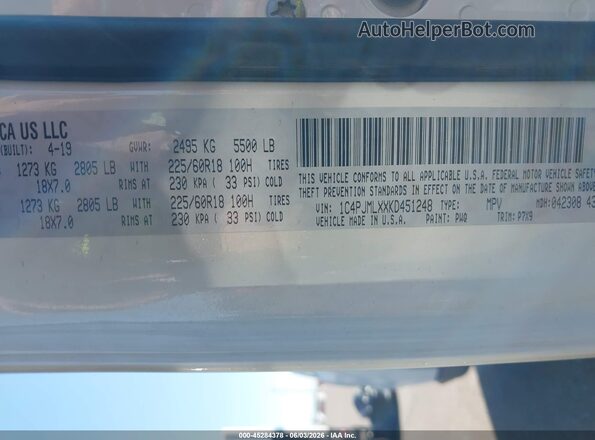 1C4PJMLXXKD451248 2019 JEEP CHEROKEE White Vista del compartimento del motor