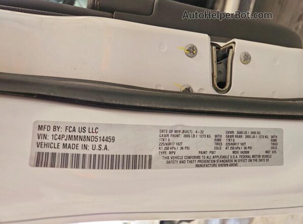 1C4PJMMN8ND514459 2022 JEEP CHEROKEE White Widok komory silnika