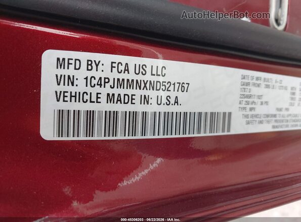 1C4PJMMNXND521767 2022 JEEP CHEROKEE Red Շարժիչի բաժամունքի տեսք