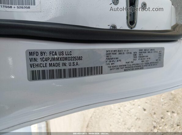 1C4PJMMX0MD225382 2021 JEEP CHEROKEE Белый Вид подкапотного пространства