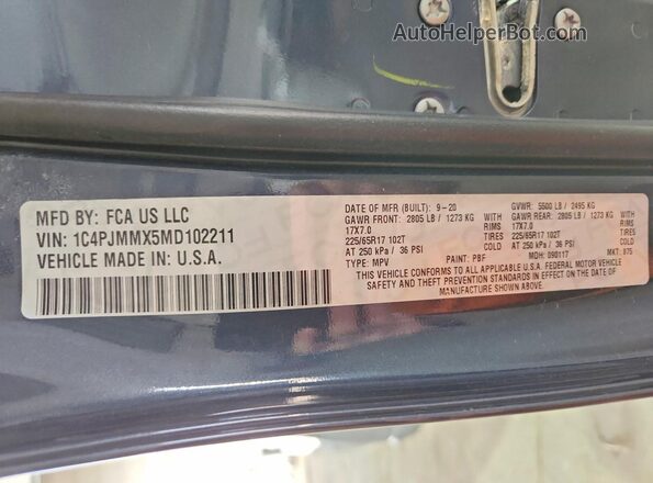 1C4PJMMX5MD102211 2021 JEEP CHEROKEE Blue ძრავის განყოფილების ხედი