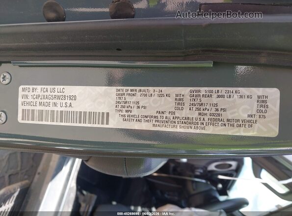 1C4PJXAG5RW281920 2024 JEEP WRANGLER Синий 