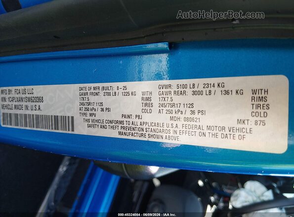 1C4PJXAN1SW620368 2025 JEEP WRANGLER Blue Engine compartment view