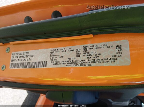 1C4PJXAN6SW631320 2025 JEEP WRANGLER Orange Շարժիչի բաժամունքի տեսք