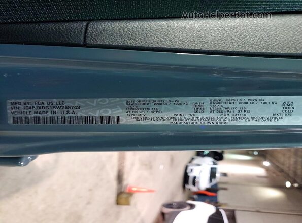 1C4PJXDG1RW265743 2024 JEEP WRANGLER Gray VIN կոդի պիտակի տեսք