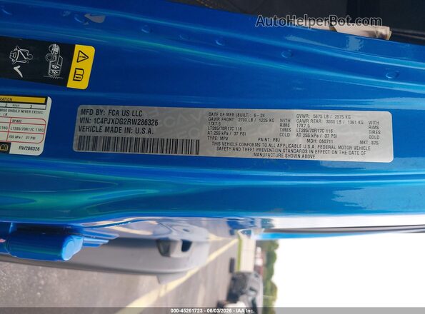 1C4PJXDG2RW286326 2024 JEEP WRANGLER Blue Vista del compartimento del motor