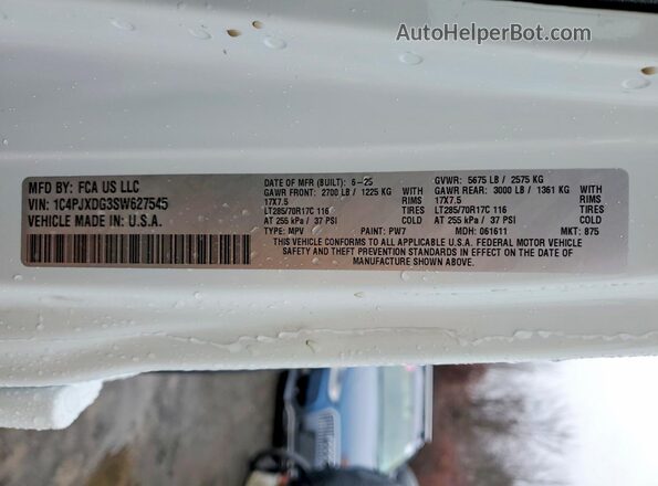 1C4PJXDG3SW627545 2025 JEEP WRANGLER White VIN կոդի պիտակի տեսք