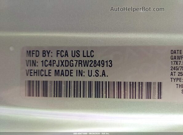 1C4PJXDG7RW284913 2024 JEEP WRANGLER Серебряный Вид подкапотного пространства