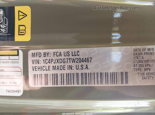 1C4PJXDG7TW204467 2026 JEEP WRANGLER Green Շարժիչի բաժամունքի տեսք
