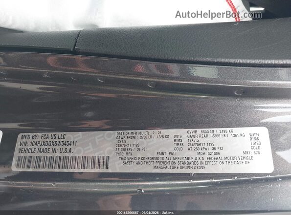 1C4PJXDGXSW545411 2025 JEEP WRANGLER Серый Вид подкапотного пространства