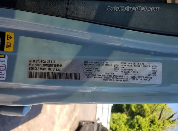 1C4PJXDN5RW106996 2024 JEEP WRANGLER Turquoise Widok naklejki z numerem VIN