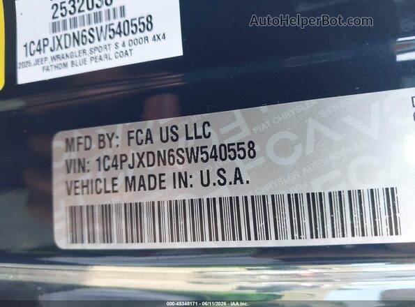 1C4PJXDN6SW540558 2025 JEEP WRANGLER Black Vista del compartimento del motor