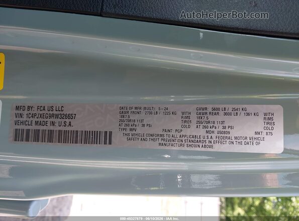 1C4PJXEG9RW326657 2024 JEEP WRANGLER Gray Widok komory silnika