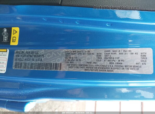 1C4PJXEN4TW269175 2026 JEEP WRANGLER Blue Engine compartment view
