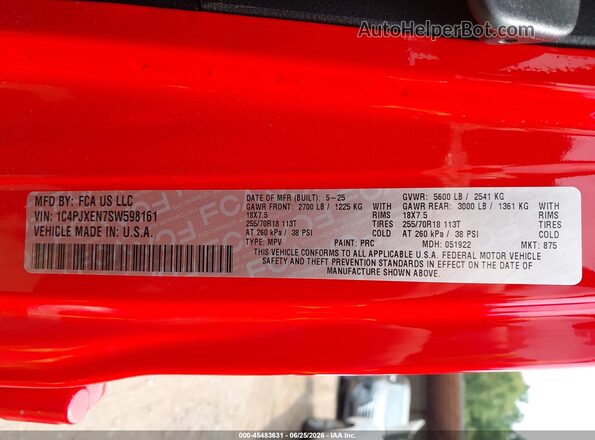 1C4PJXEN7SW598161 2025 JEEP WRANGLER Red Շարժիչի բաժամունքի տեսք