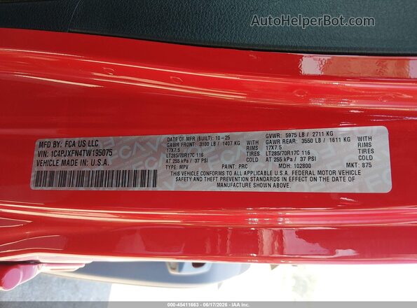 1C4PJXFN4TW195075 2026 JEEP WRANGLER Red 
