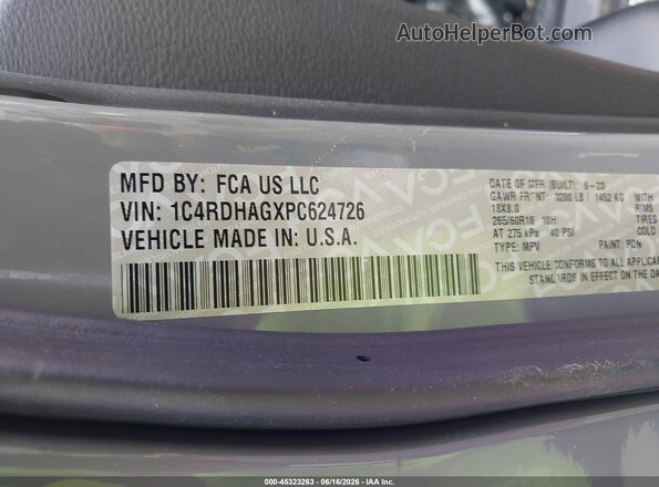 1C4RDHAGXPC624726 2023 DODGE DURANGO Gray Շարժիչի բաժամունքի տեսք
