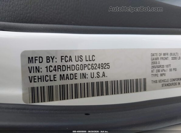 1C4RDHDG0PC624925 2023 DODGE DURANGO Белый Вид подкапотного пространства