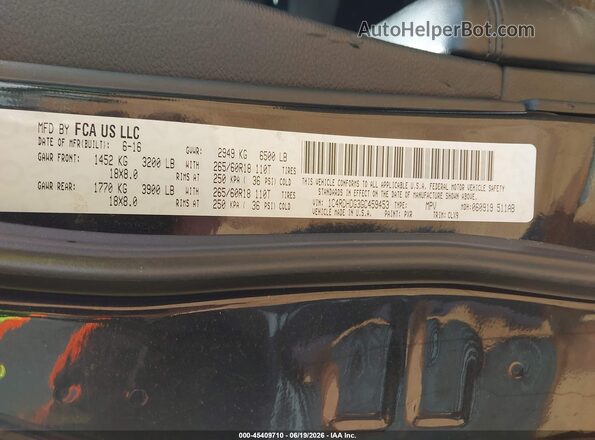 1C4RDHDG3GC459453 2016 DODGE DURANGO Black Vista de los asientos traseros
