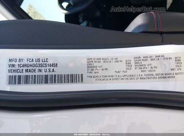 1C4RDHDG3SC514458 2025 DODGE DURANGO White Engine compartment view