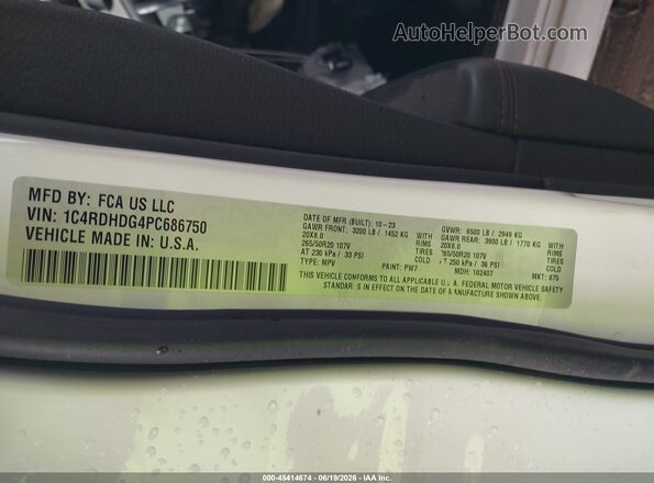 1C4RDHDG4PC686750 2023 DODGE DURANGO White Շարժիչի բաժամունքի տեսք