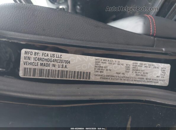 1C4RDHDG4RC207004 2024 DODGE DURANGO Black Engine compartment view