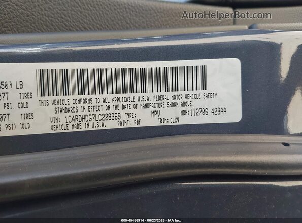 1C4RDHDG7LC228369 2020 DODGE DURANGO Blue Vista del compartimento del motor