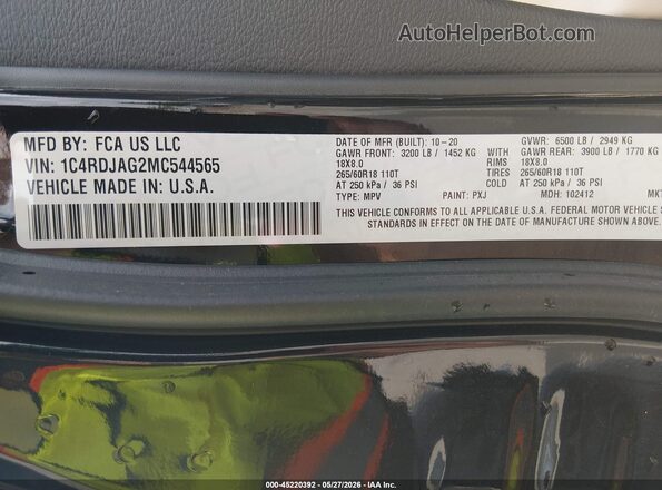 1C4RDJAG2MC544565 2021 DODGE DURANGO Black Շարժիչի բաժամունքի տեսք