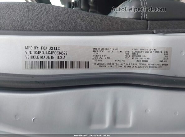 1C4RDJAG4PC634529 2023 DODGE DURANGO Silver Widok komory silnika