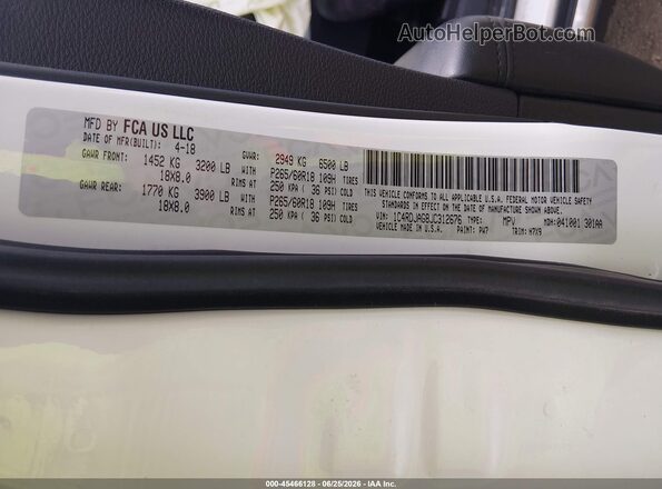 1C4RDJAG8JC312676 2018 DODGE DURANGO White Вид підкапотного простору
