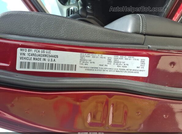 1C4RDJAGXMC544426 2021 DODGE DURANGO Burgundy Շարժիչի բաժամունքի տեսք