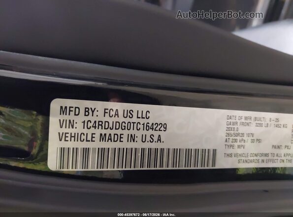 1C4RDJDG0TC164229 2026 DODGE DURANGO Black Շարժիչի բաժամունքի տեսք