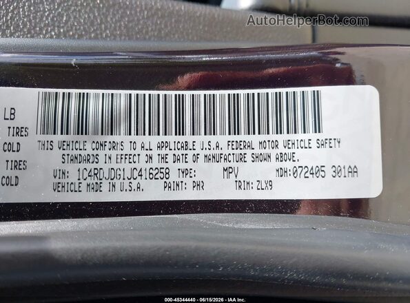1C4RDJDG1JC416258 2018 DODGE DURANGO Black Vista del compartimento del motor