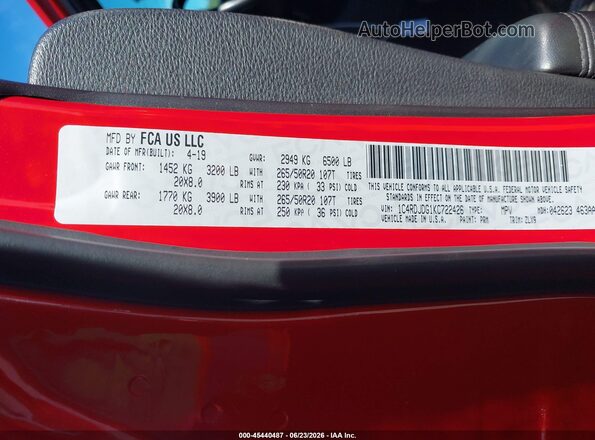 1C4RDJDG1KC722426 2019 DODGE DURANGO Red Vista del compartimento del motor