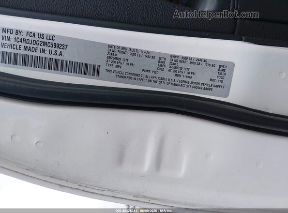 1C4RDJDG2MC599237 2021 DODGE DURANGO White Vista del compartimento del motor