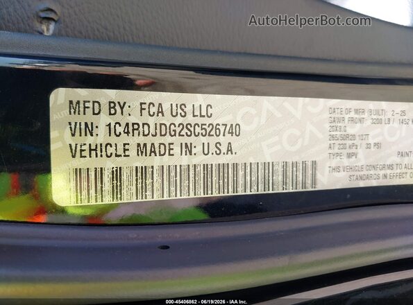 1C4RDJDG2SC526740 2025 DODGE DURANGO Black Вид підкапотного простору