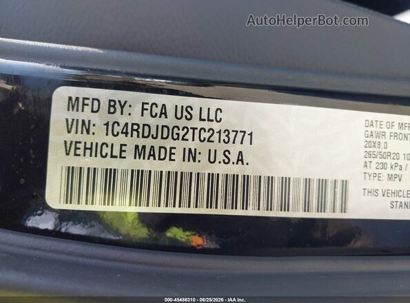 1C4RDJDG2TC213771 2026 DODGE DURANGO Black Vista del compartimento del motor