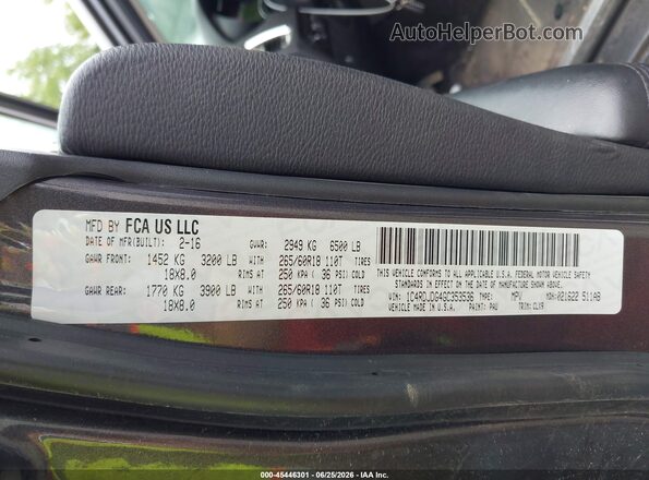 1C4RDJDG4GC353536 2016 DODGE DURANGO Gray Вид підкапотного простору