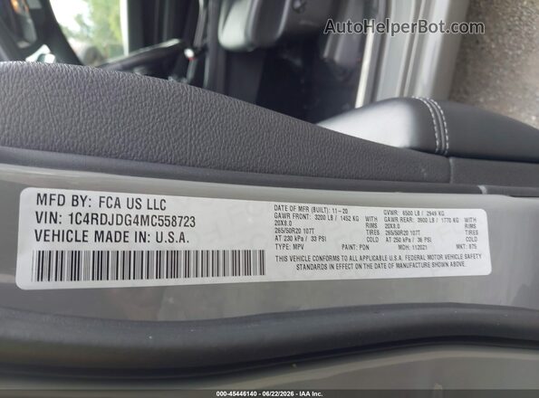 1C4RDJDG4MC558723 2021 DODGE DURANGO Gray Vista del compartimento del motor