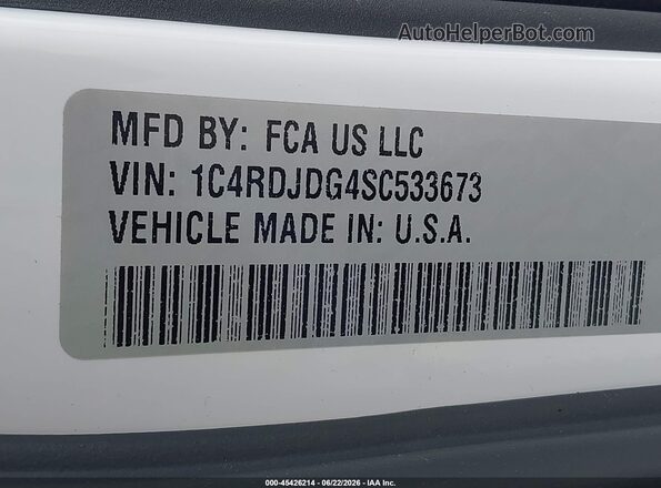 1C4RDJDG4SC533673 2025 DODGE DURANGO White Widok komory silnika